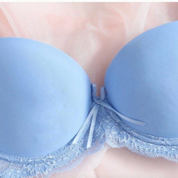 2pc-Periwinkle Blue Contrast Lace Super Push Up & Thong Lingerie Set-M - Picture 3 of 4